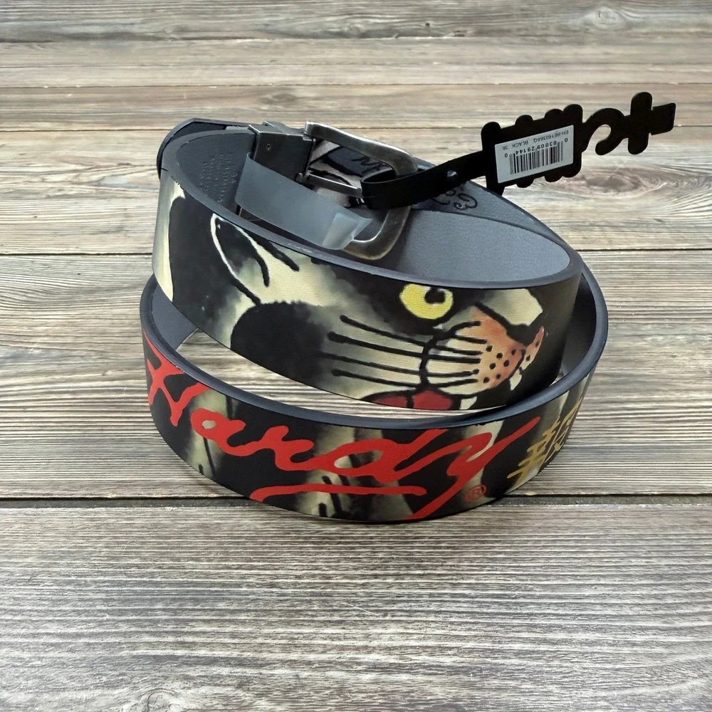 Ed Hardy Mens 36 Reversible Belt Black Tiger Graphic Tattoo Print New